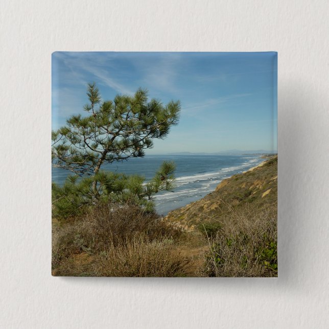 Torrey Pine and California Coastline Landscape Button (Front)