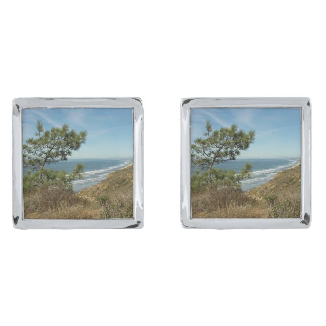 Torrey Pine and California Coastline Landscape Cufflinks (Front)