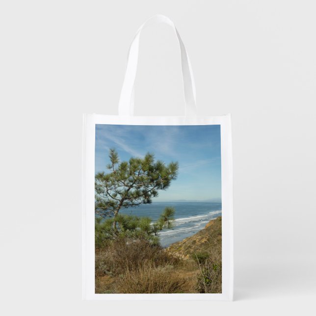 Torrey Pine and California Coastline Landscape Grocery Bag (Front)