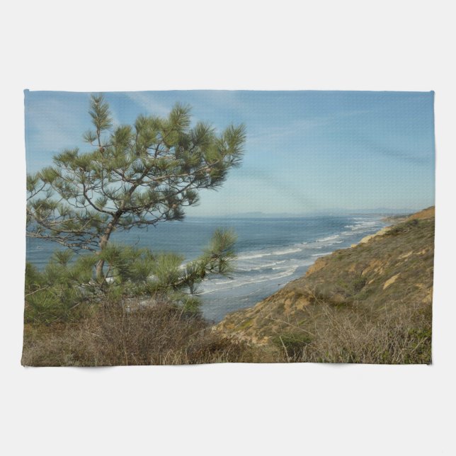 Torrey Pine and California Coastline Landscape Kitchen Towel (Horizontal)