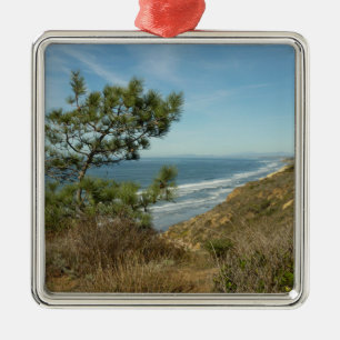 Torrey Pine and California Coastline Landscape Metal Ornament