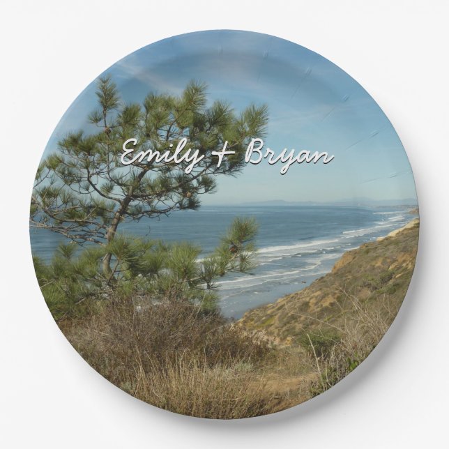 Torrey Pine and California Coastline Landscape Paper Plates (Front)