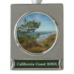 Torrey Pine and California Coastline Landscape Silver Plated Banner Ornament