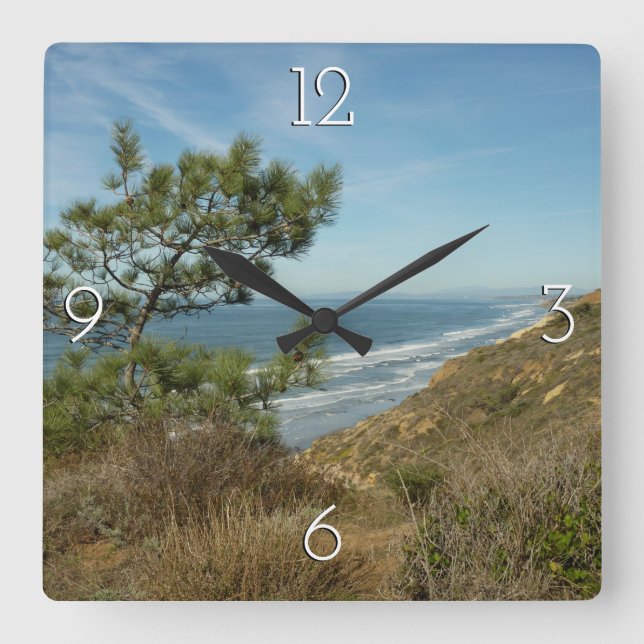 Torrey Pine and California Coastline Landscape Square Wall Clock (Front)
