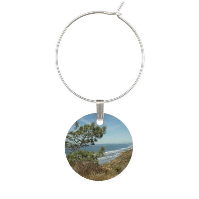 Torrey Pine and California Coastline Landscape Wine Charm (Front)