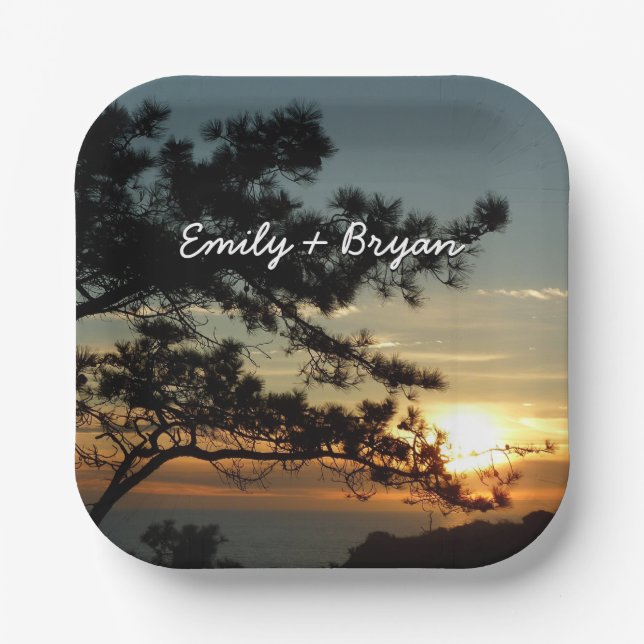 Torrey Pine Sunset I California Landscape Paper Plates (Front)