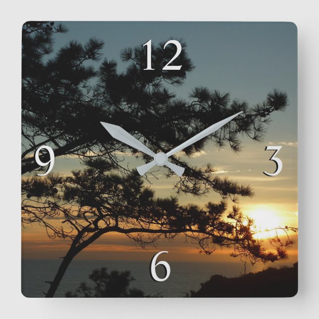 Torrey Pine Sunset I California Landscape Square Wall Clock (Front)