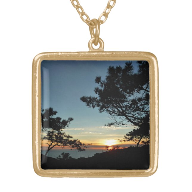 Torrey Pine Sunset III California Landscape Gold Plated Necklace (Front)