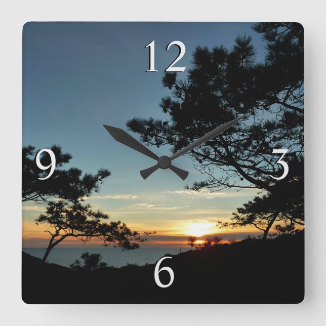 Torrey Pine Sunset III California Landscape Square Wall Clock (Front)