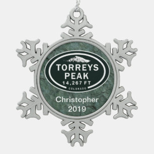 Torreys Peak 14,267 FT Colorado 14er Mountain Snowflake Pewter Christmas Ornament