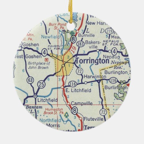 Torrington CT Map Ceramic Ornament