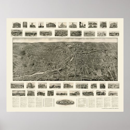 Torrington CT Panoramic Map _ 1909 Poster