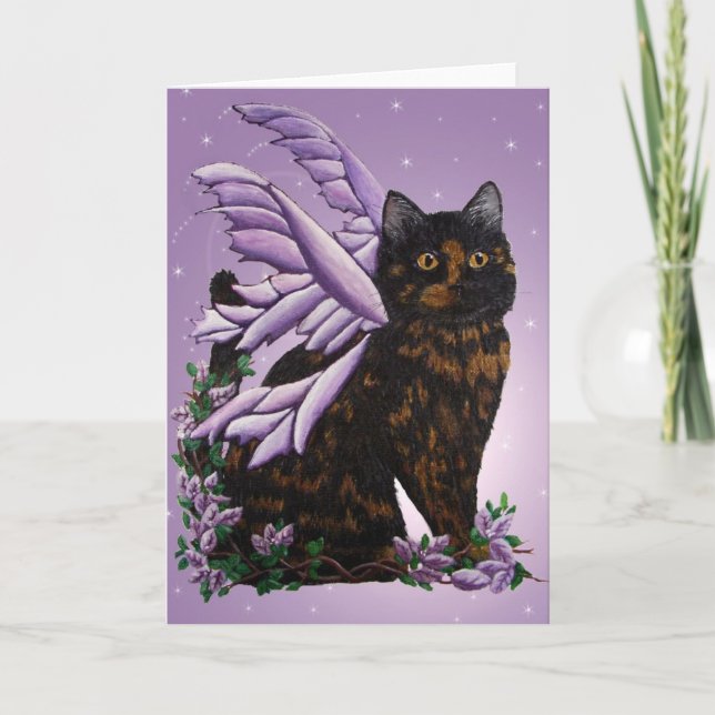 Tortie Fairy Cat Card (Front)