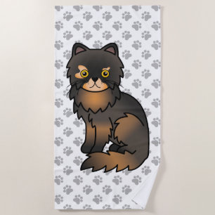Tortie Point Persian Cute Cartoon Cat & Paws Beach Towel
