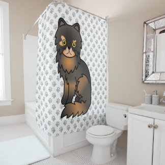 Tortie Point Persian Cute Cartoon Cat &amp; Paws Shower Curtain