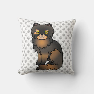 Tortie Point Persian Cute Cartoon Cat & Paws Throw Pillow