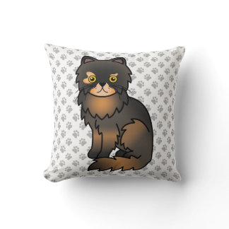 Tortie Point Persian Cute Cartoon Cat &amp; Paws Throw Pillow