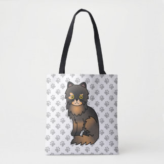Tortie Point Persian Cute Cartoon Cat &amp; Paws Tote Bag