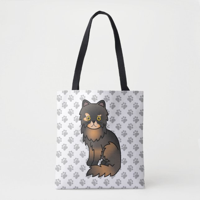 Tortie Point Persian Cute Cartoon Cat & Paws Tote Bag (Front)
