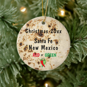 Tortilla & Chili  Red or Green Santa Fe Southwest Ceramic Ornament