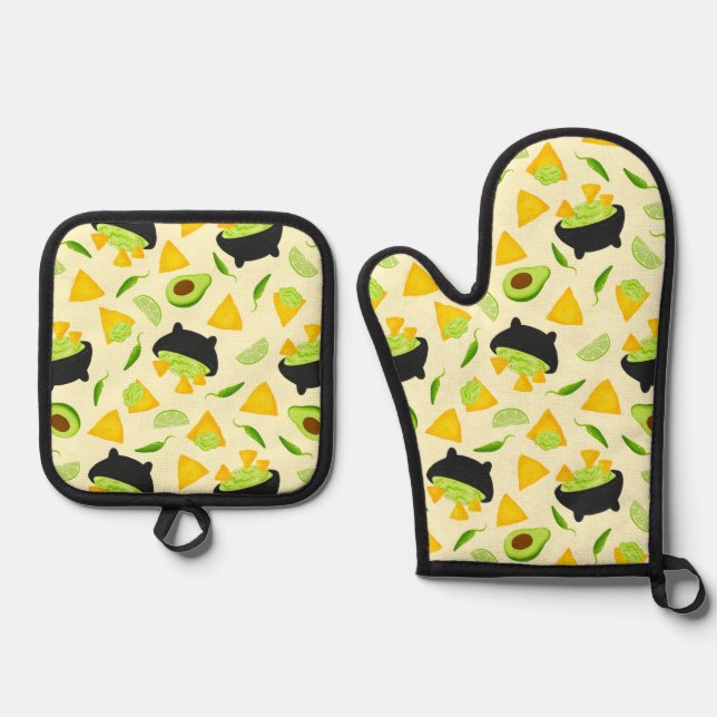 Tortilla Chips and Guacamole Pattern Oven Mitt & Pot Holder Set (Front)