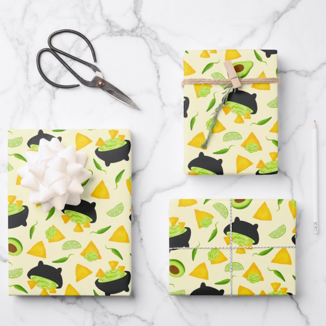 Tortilla Chips and Guacamole Pattern Wrapping Paper Sheets (Front)