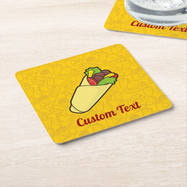 Tortilla Sandwich Wrap Square Paper Coaster (Angled)