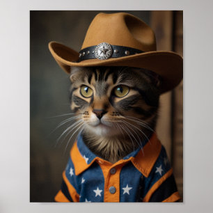 Tortishell Cat Wearing A Cowboy Hat Poster