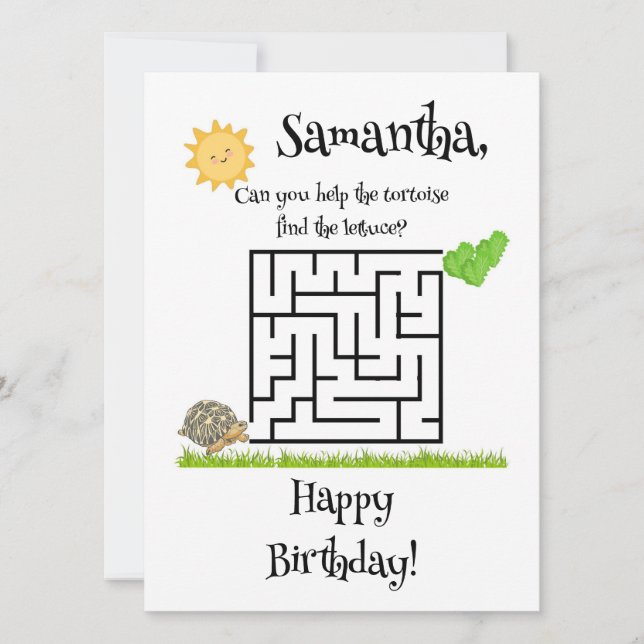 Tortoise and lettuce, birthday maze cards (Front)