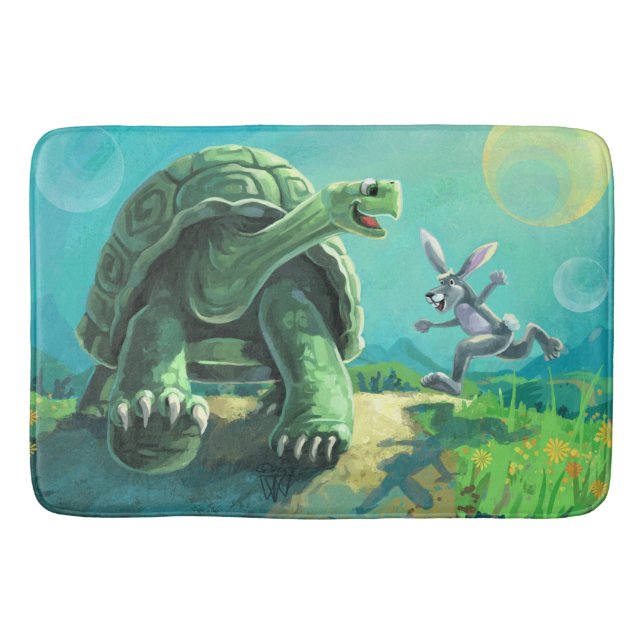 Tortoise and the Hare Art Bathroom Mat (Front)