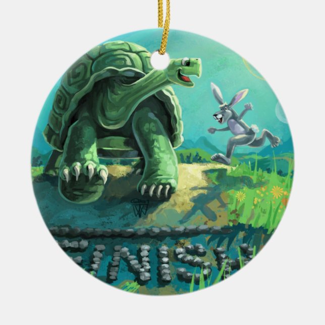 Tortoise and the Hare Art Ceramic Ornament (Front)