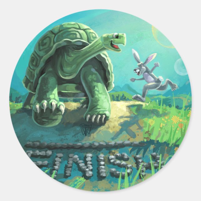 Tortoise and the Hare Art Classic Round Sticker (Front)