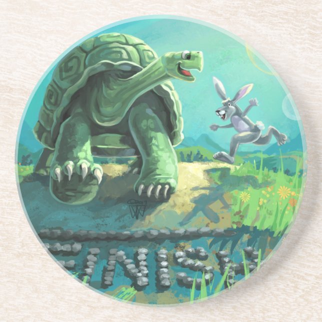 Tortoise and the Hare Art Sandstone Coaster (Front)
