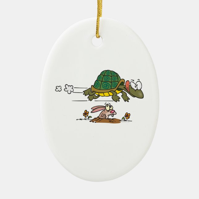 tortoise and the hare funny fable cartoon ceramic ornament (Front)
