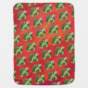 Tortoise Christmas On Red Baby Blanket
