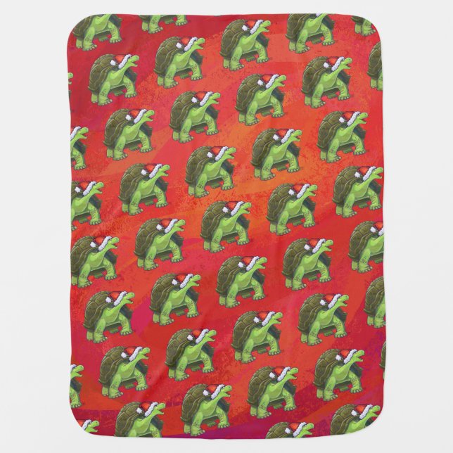 Tortoise Christmas On Red Baby Blanket (Front)