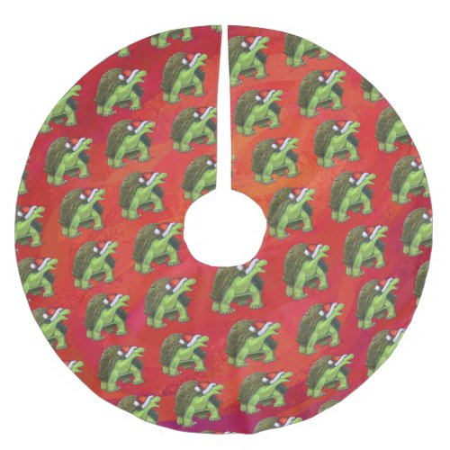 Tortoise Christmas On Red Brushed Polyester Tree Skirt