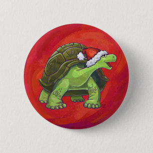 Tortoise Christmas On Red Button