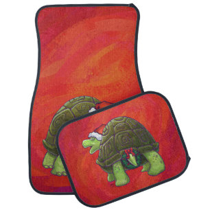 Tortoise Christmas On Red Car Mat