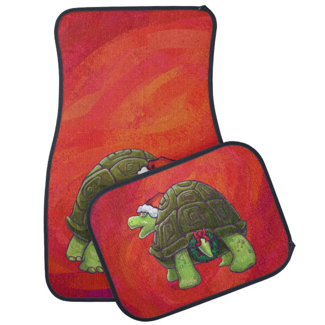 Tortoise Christmas On Red Car Mat (Set)