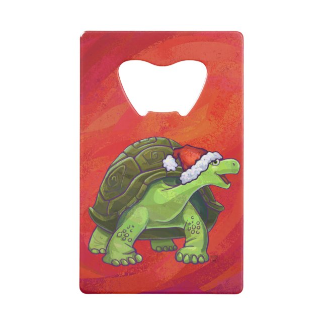 Tortoise Christmas On Red Credit Card Bottle Opener (Front)