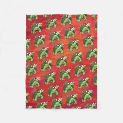 Tortoise Christmas On Red Fleece Blanket