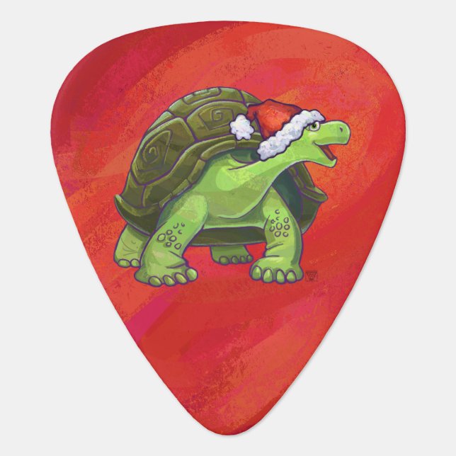 Tortoise Christmas On Red Guitar Pick (Front)
