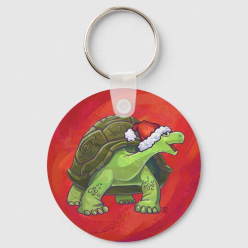 Tortoise Christmas On Red Keychain