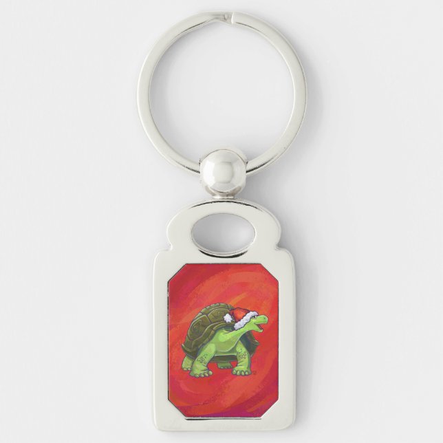 Tortoise Christmas On Red Keychain (Front)