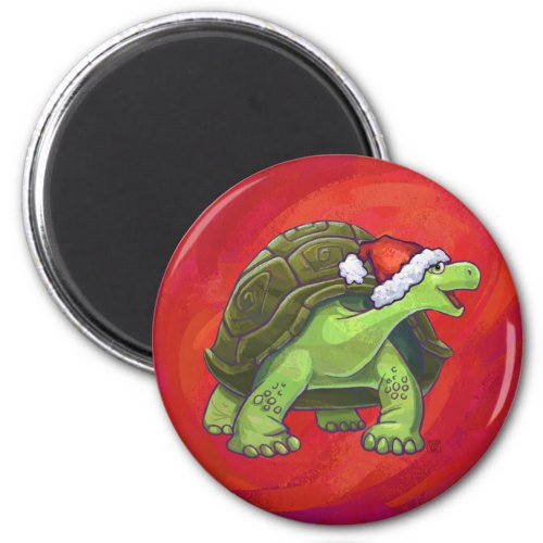 Tortoise Christmas On Red Magnet