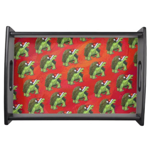 Tortoise Christmas On Red Serving Tray