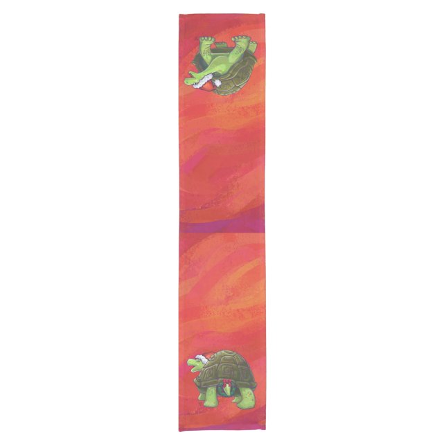 Tortoise Christmas On Red Short Table Runner (Front)