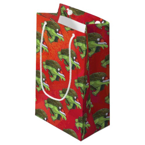 Tortoise Christmas On Red Small Gift Bag