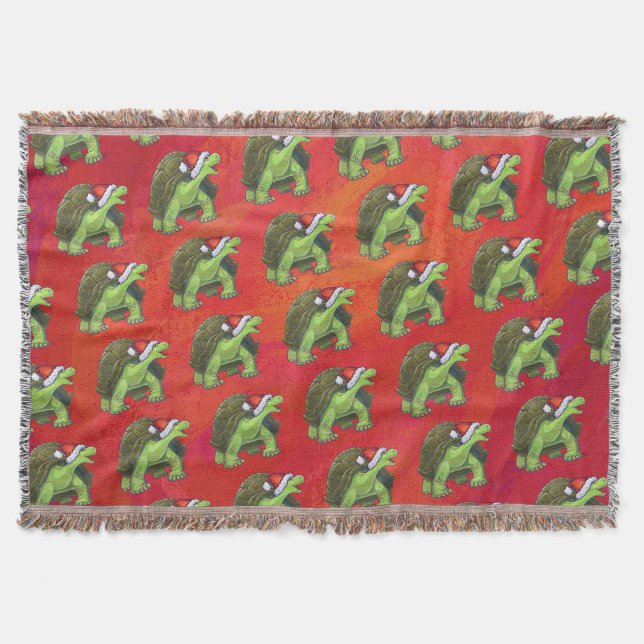 Tortoise Christmas On Red Throw Blanket (Front)